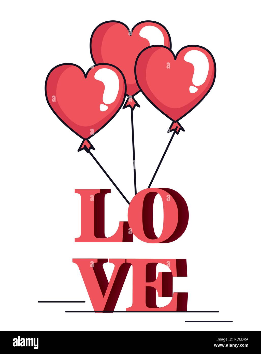 valentines day card with balloons helium in shape heart Stock Vector ...