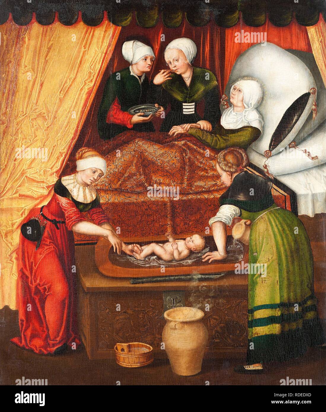The Birth of Saint John the Baptist. Museum: Skokloster Castle. Author: Cranach, Lucas, the Elder. Stock Photo