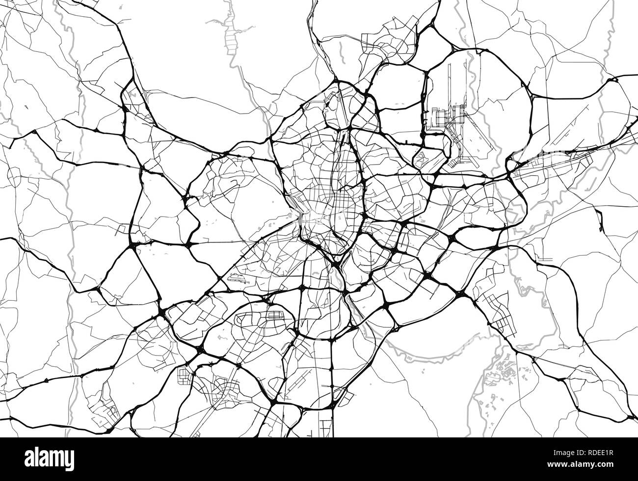 Area map of Madrid, Spain. This artmap of Madrid contains geography lines for land mass, water