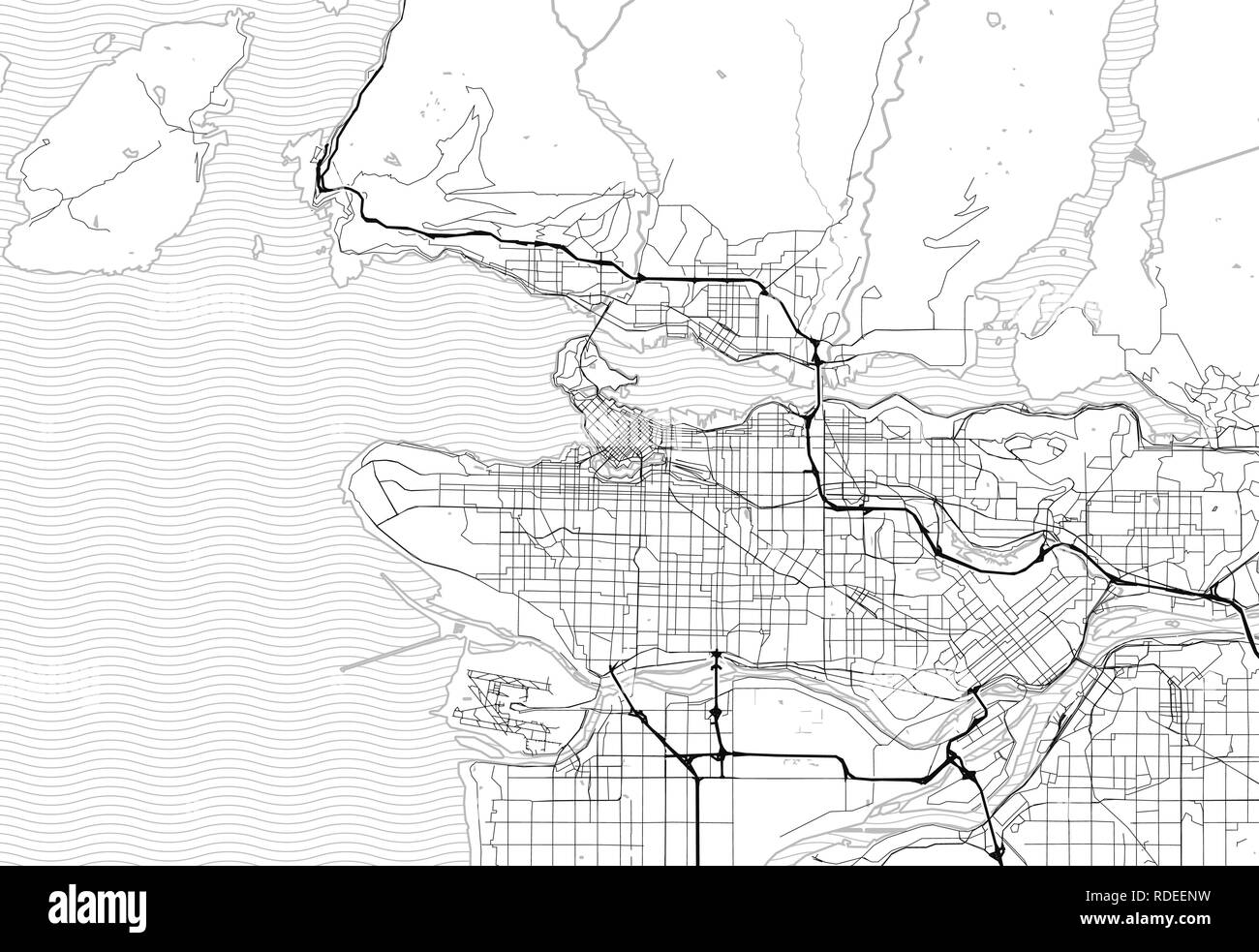 Area map of Vancouver, Canada. This artmap of Vancouver contains