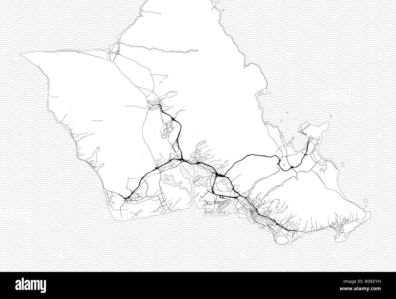 Area map of Honolulu, United States. This artmap of Honolulu contains geography lines for land