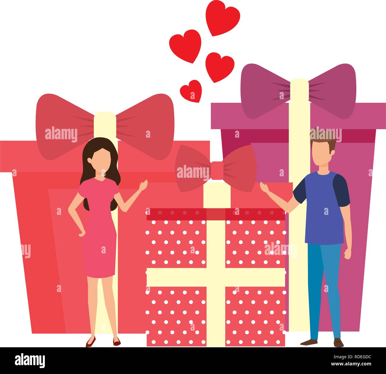 lovers couple with hearts floating and gifts Stock Vector Image & Art ...