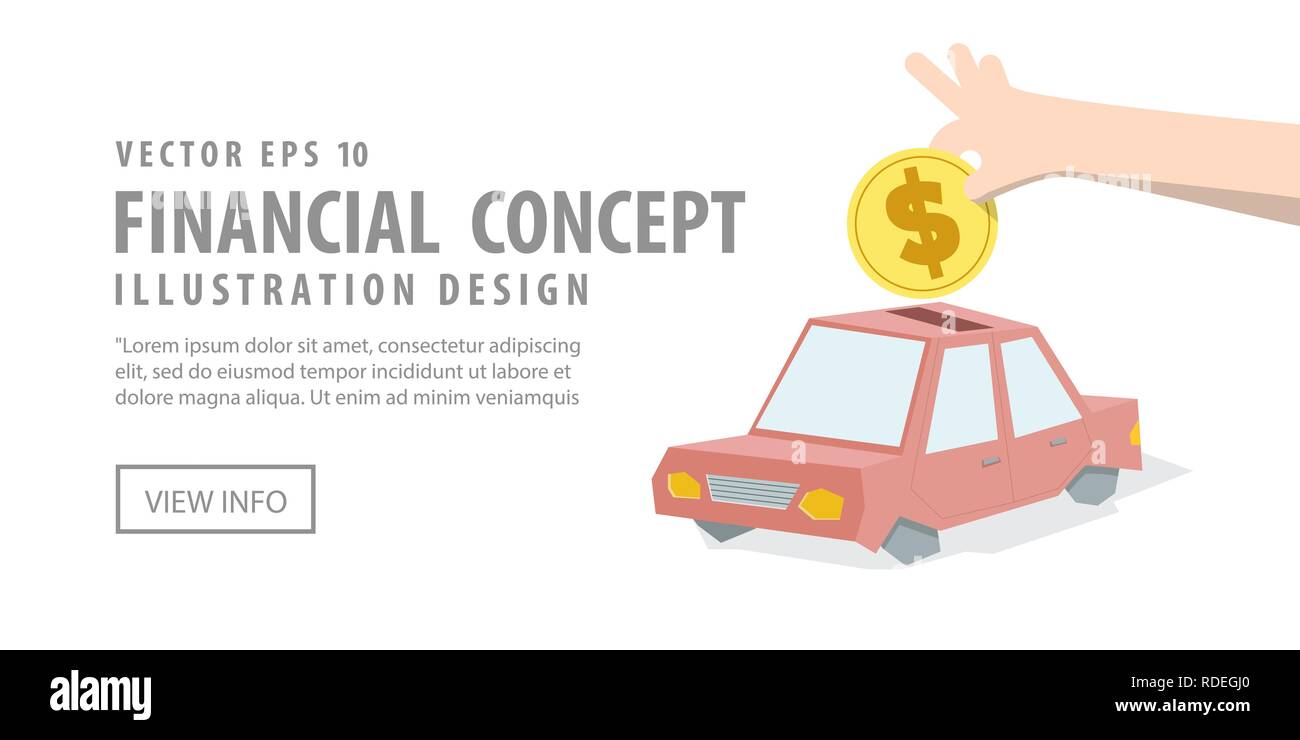 Illustration vector Banner Saving money and spending for car. Finance Concept. Stock Vector