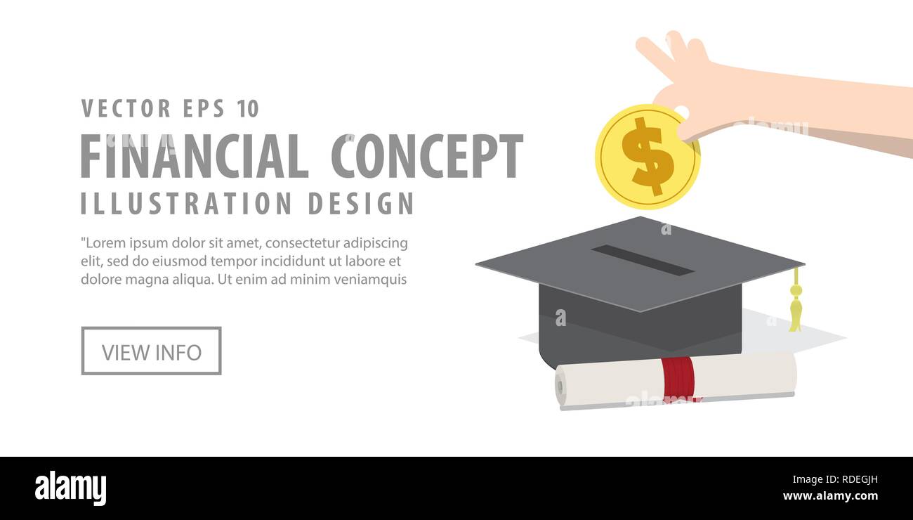 Illustration vector banner Saving money and spending for education. Finance Concept. Stock Vector