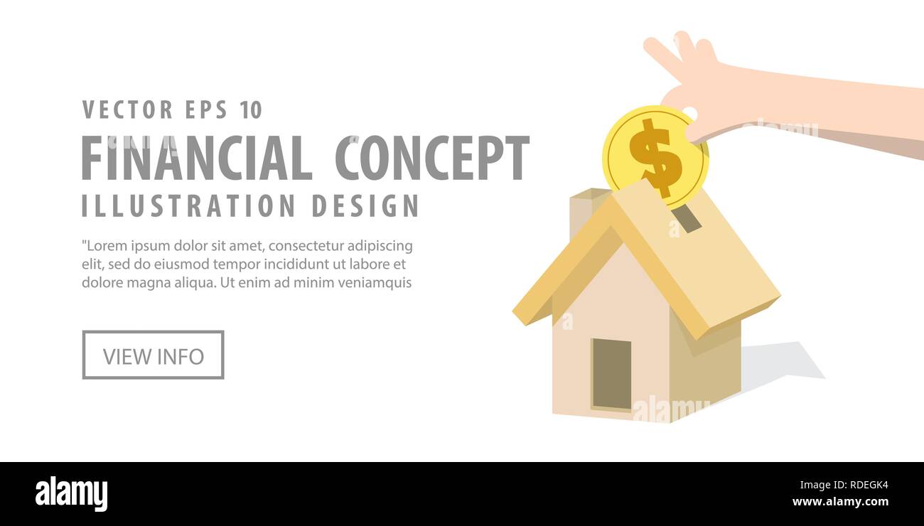 Illustration vector Banner Saving money and spending for housing. Finance Concept. Stock Vector