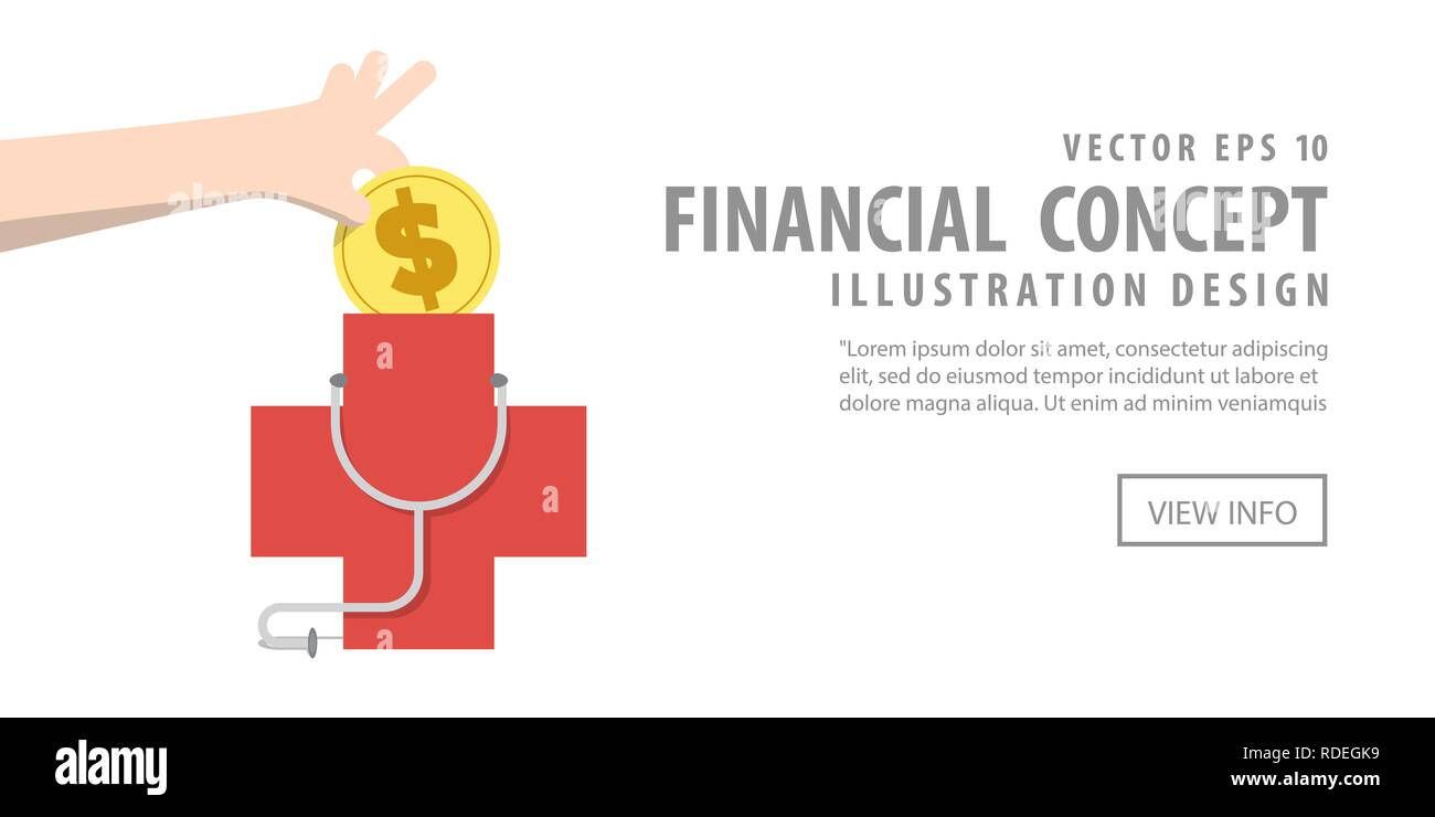 Illustration vector Banner saving money and spending for care for healthy. Finance Concept. Stock Vector