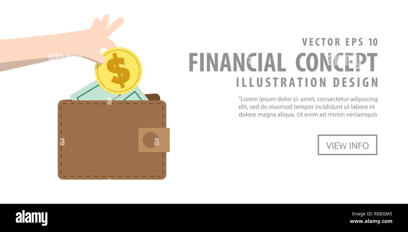 Illustration vector banner Saving money and spending with wallet. Finance Concept. Stock Vector