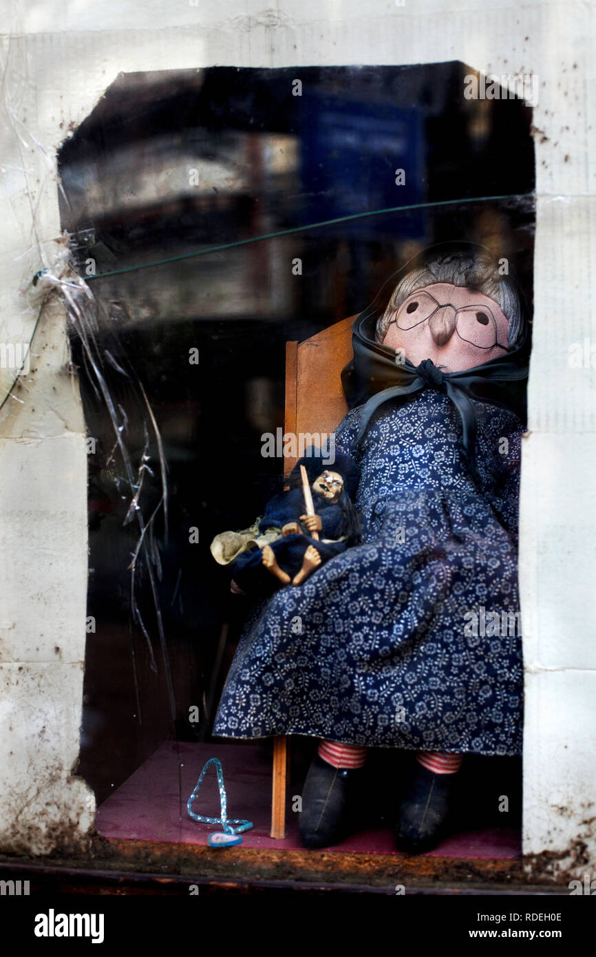 Old woman doll, shop window, Barcelona, Spain Stock Photo Alamy