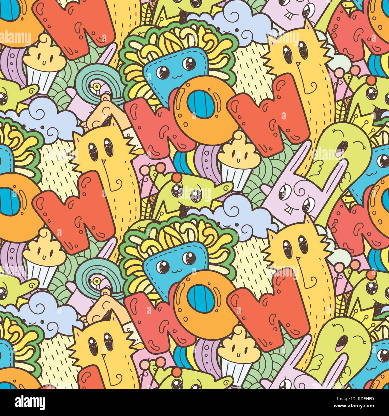 Wow. Seamless vector pattern with cute cartoon monsters and beasts ...