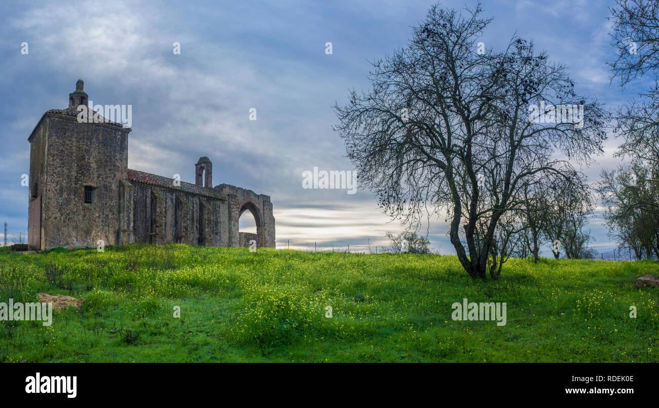 San Gregorio Hermitage Church at Montijo outskirts, Badajoz, Spain. Key rural destination at Extremadura Stock Photo