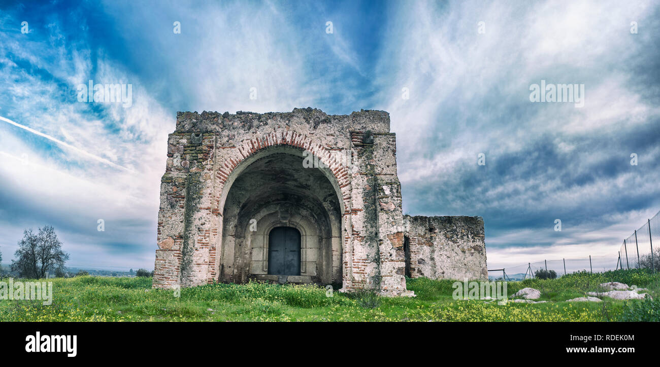 San Gregorio Hermitage Church at Montijo outskirts, Badajoz, Spain. Key rural destination at Extremadura Stock Photo