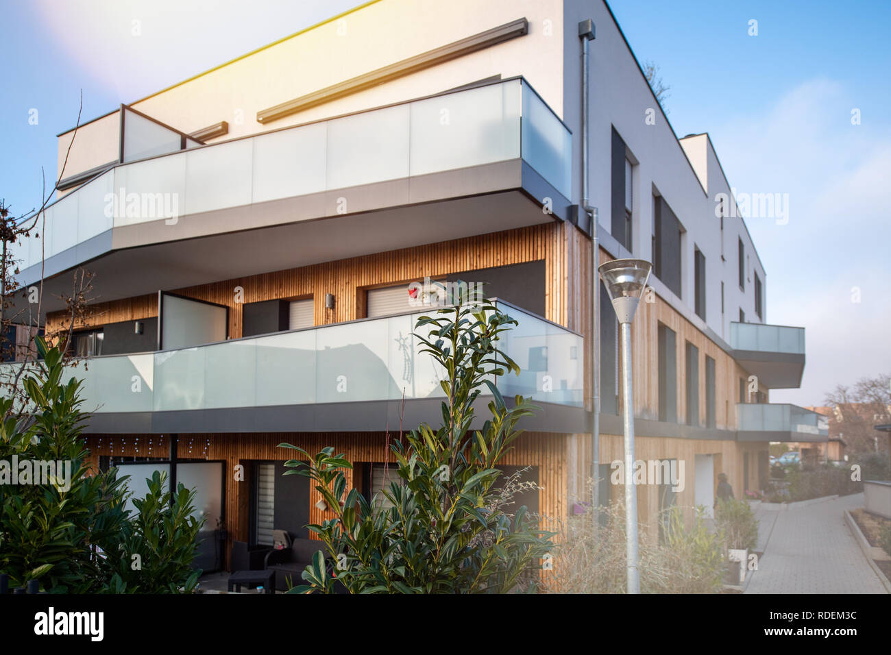 View of Modern townhouses in a residential area with multiple new apartments ...