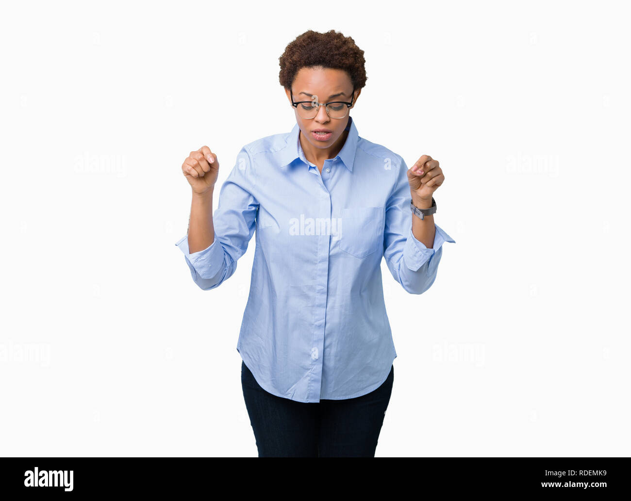 Young beautiful african american business woman over isolated ...