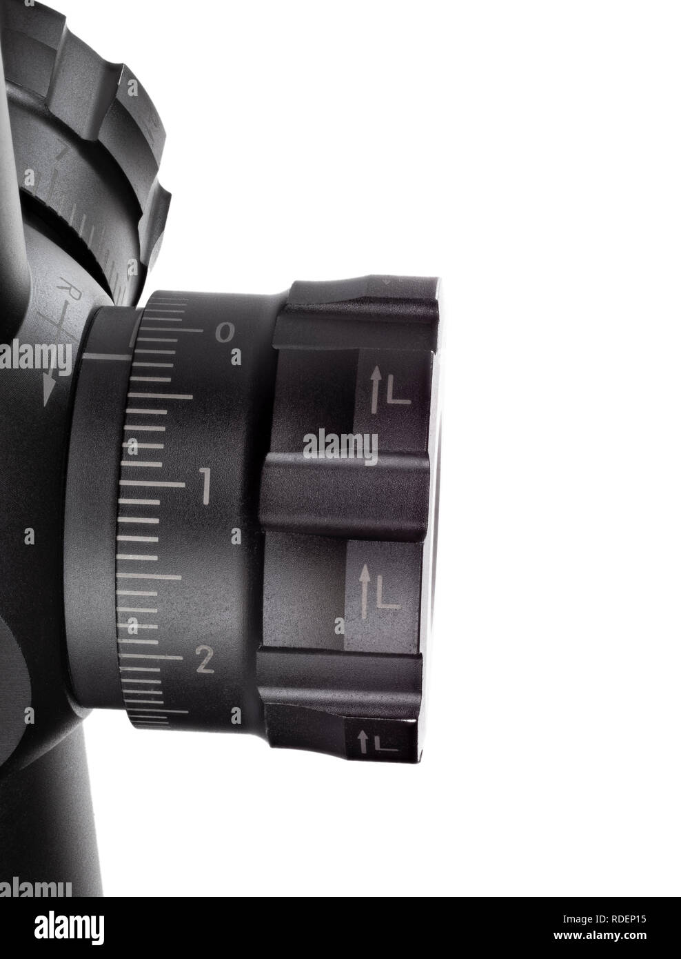 Windage adjustment on a rifle scope isolated on white Stock Photo Alamy