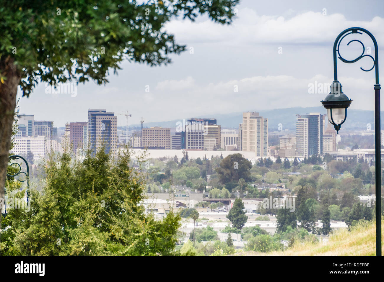 Street lights, San Jose downtown on the background, south San Francisco