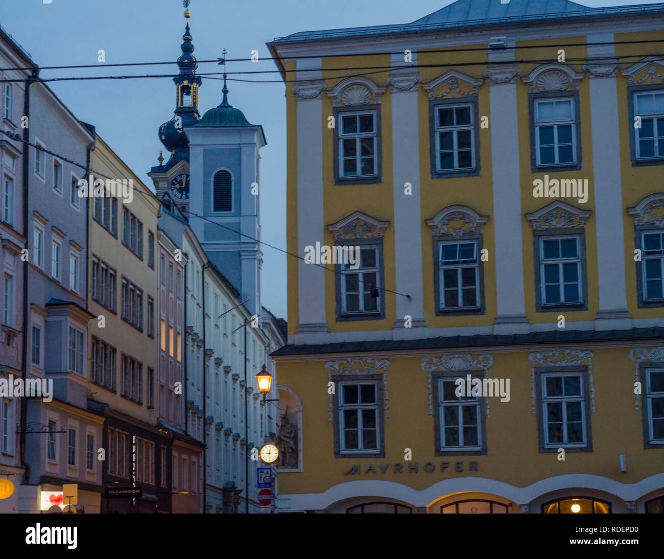 Evening in the main square in Linz, Austria Stock Photo - Alamy