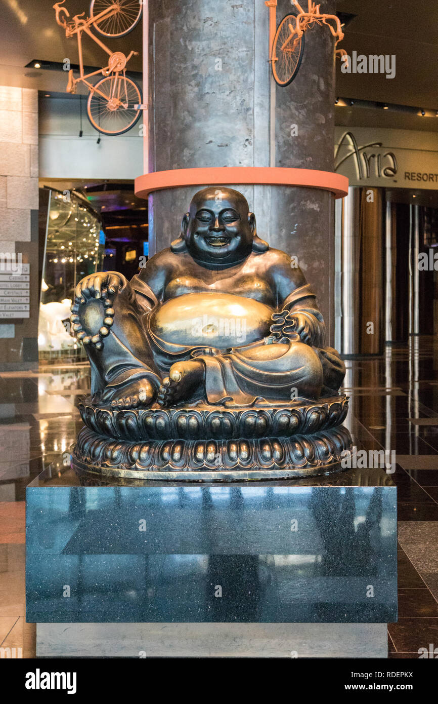 Laughing Buddha statue within the Aria Hotel and Casino in Las Vegas, Nevada, USA Stock Photo