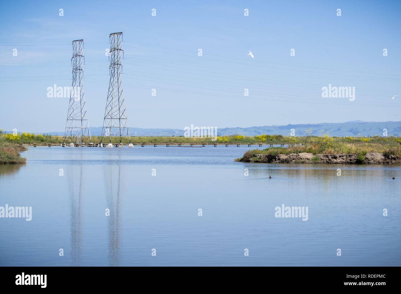 Pond in south San Francisco bay, Sunnyvale, California Stock Photo