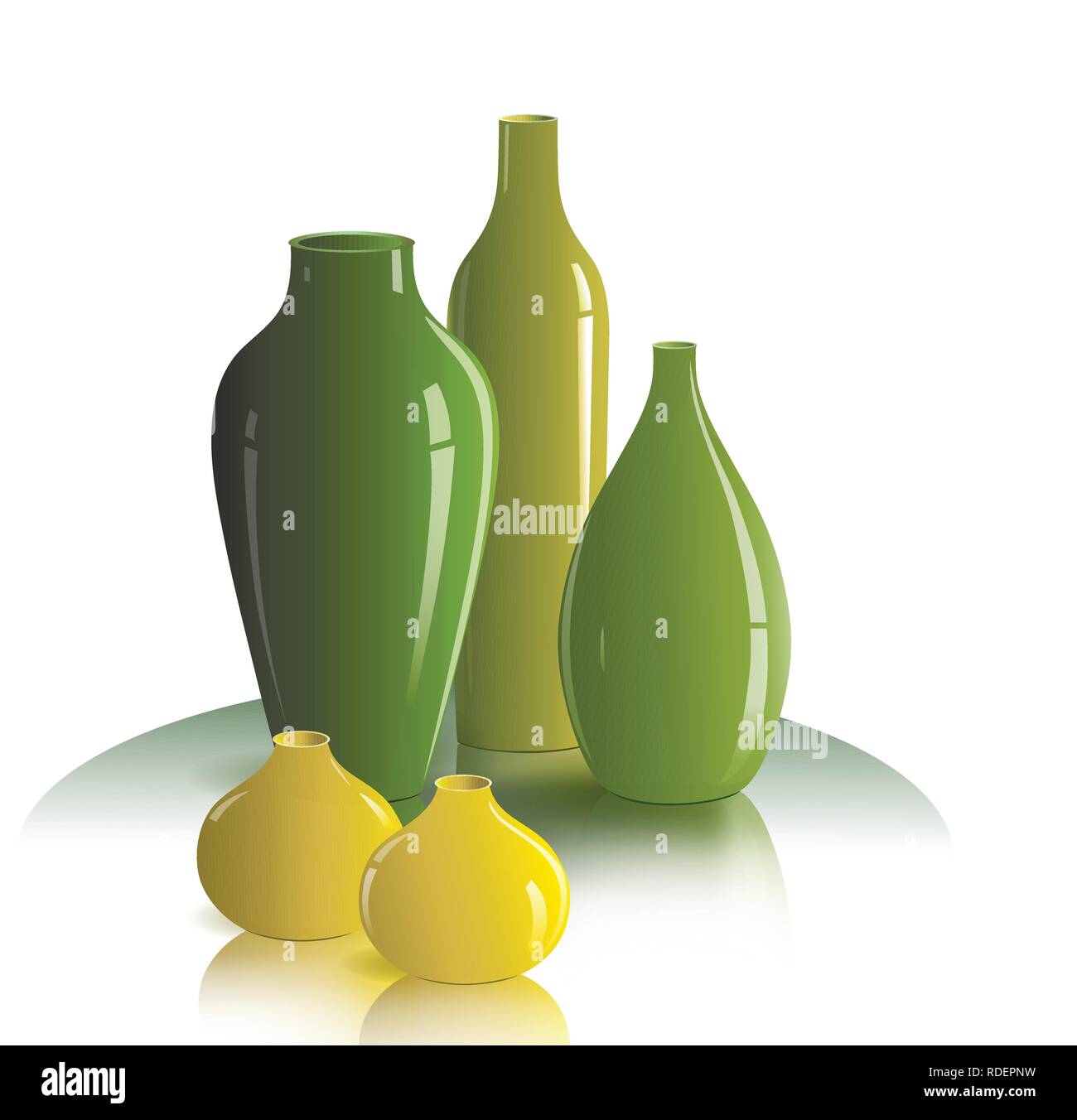 The illustration shows the still life on the table of several vases colors  green and yellow. Original solution for the interior design Stock Vector  Image & Art - Alamy