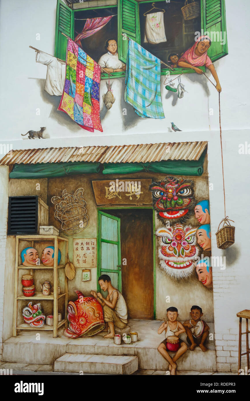 Wall Mural by Yip Yew Chong, Chinatown, Singapore Stock Photo Alamy