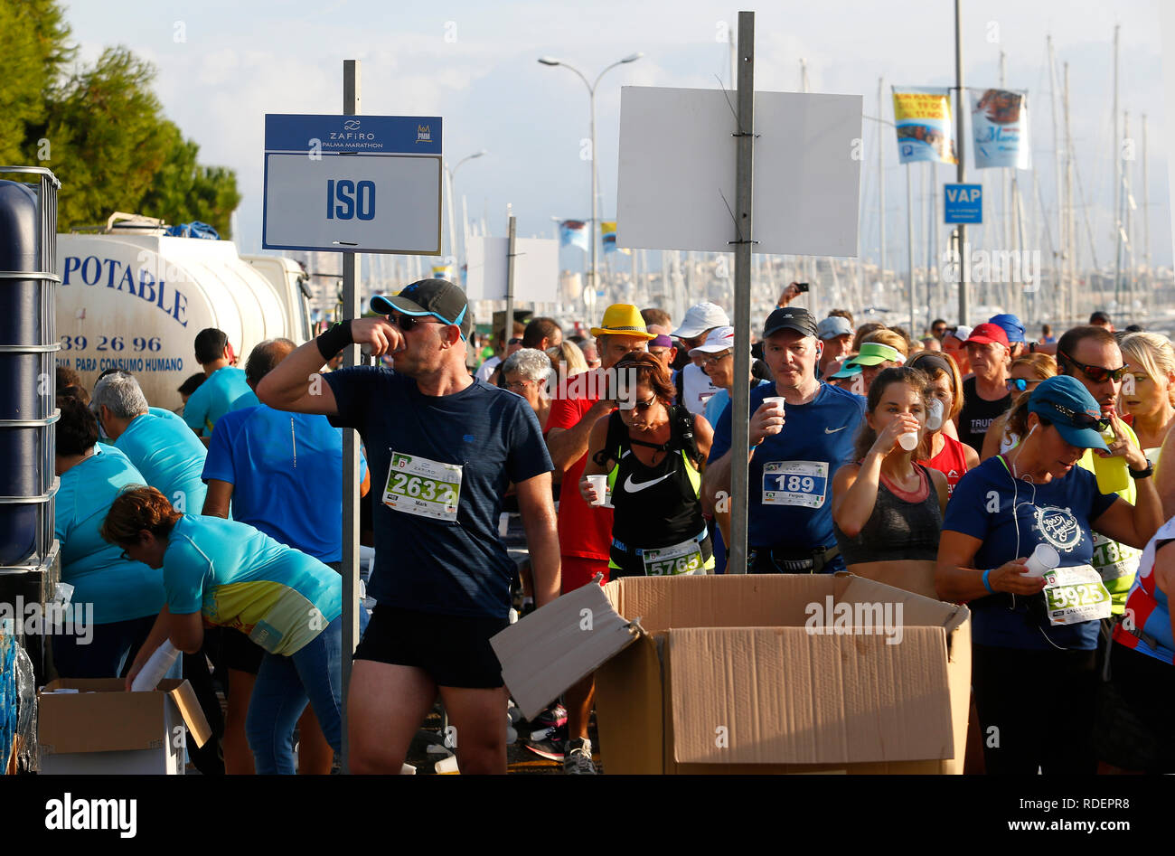 October 14, 2018: Runners seen during the Marathon Zafiro Palma in the Spanish island of Mallorca Stock Photo