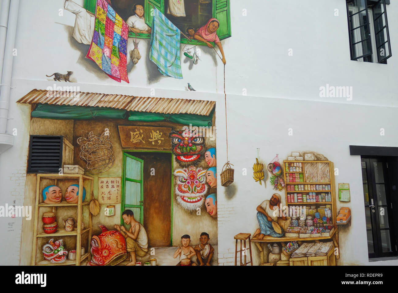 Wall Mural by Yip Yew Chong, Chinatown, Singapore Stock Photo Alamy