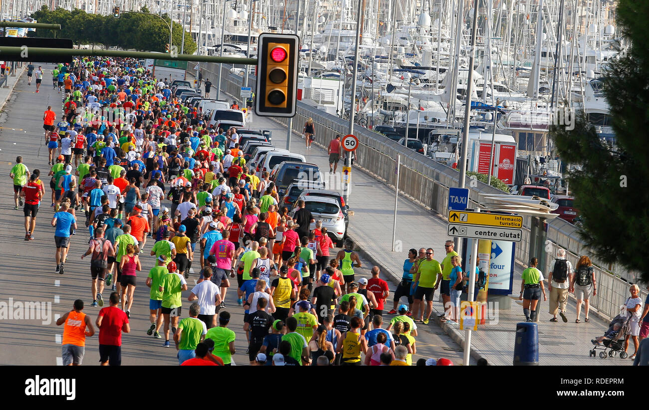 October 14, 2018: Runners seen during the Marathon Zafiro Palma in the Spanish island of Mallorca Stock Photo