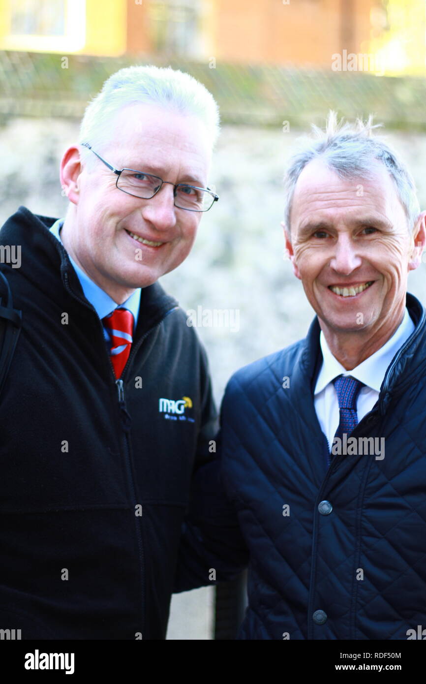 Lembit Opik and Nigel Evans in Westminster on 17th January 2019 gave their consent for this photograph to be taken because they are good blokes. Lembit is the chairman of the government of the Asgardia space station and Nigel is joint executive secretary of the 1922 committee of Conservative MPS. Ribble valley constituency. Deputy speaker. SPACE STATION. Stock Photo