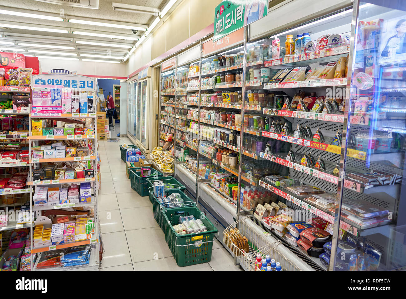 SEOUL, SOUTH KOREA - CIRCA MAY, 2017: inside 7-11 convenience store ...