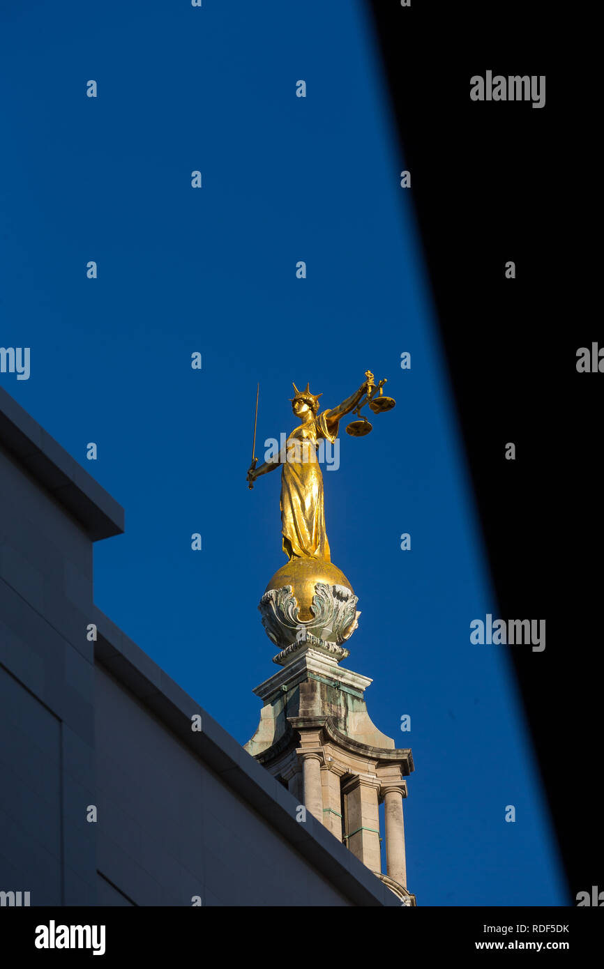 Lady Justice statue on top of The Old Bailey, Central Criminal Court
