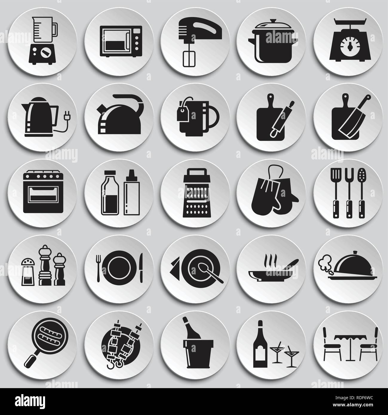 Kitchen icons set on plates background for graphic and web design ...
