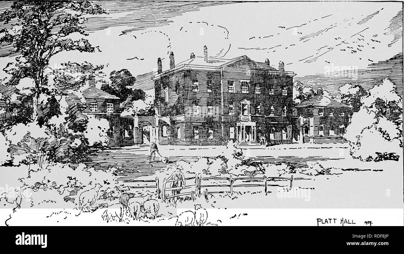 . The Victoria history of the county of Lancaster;. Natural history. SALFORD HUNDRED MANCHESTER Elizabeth the daughter and heir of Charles Carill- Worsley, and assumed her surname.&quot; Piatt Hall and estate is now the property of the Manchester Cor- poration. The Hall is a large plain brick house built about the year 1764&quot; by John Carill Worsley, in place of the old timber and plaster building which stood not very far away on a site comprised within the area of the present garden. In an inventory of the contents of the old house taken in 1669, the follow- ing rooms and places are mentio Stock Photo