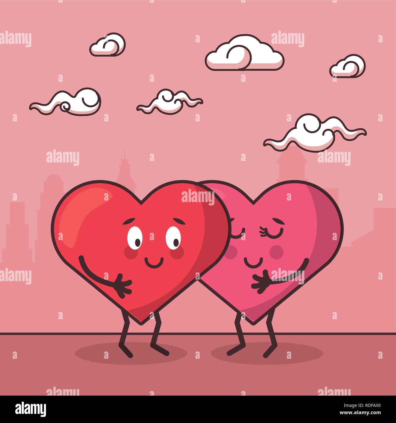 love hearts couple cartoon Stock Vector