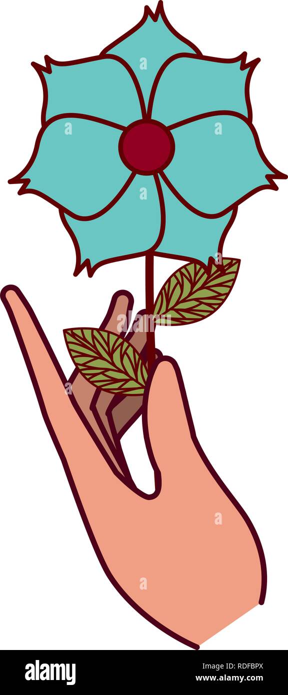 hand with flower with leaves icon isolated Stock Vector Image & Art Alamy