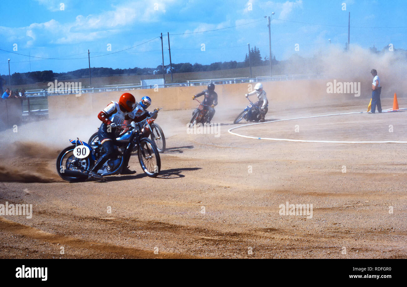 Speedway motorcycle Racing on dirt track. Stock Photo