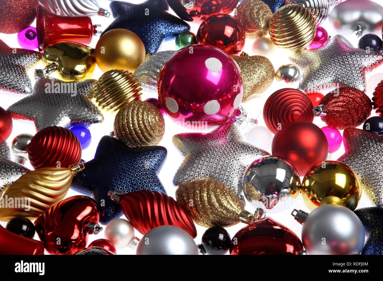 Christmas decorations, various Christmas tree balls, baubles Stock Photo