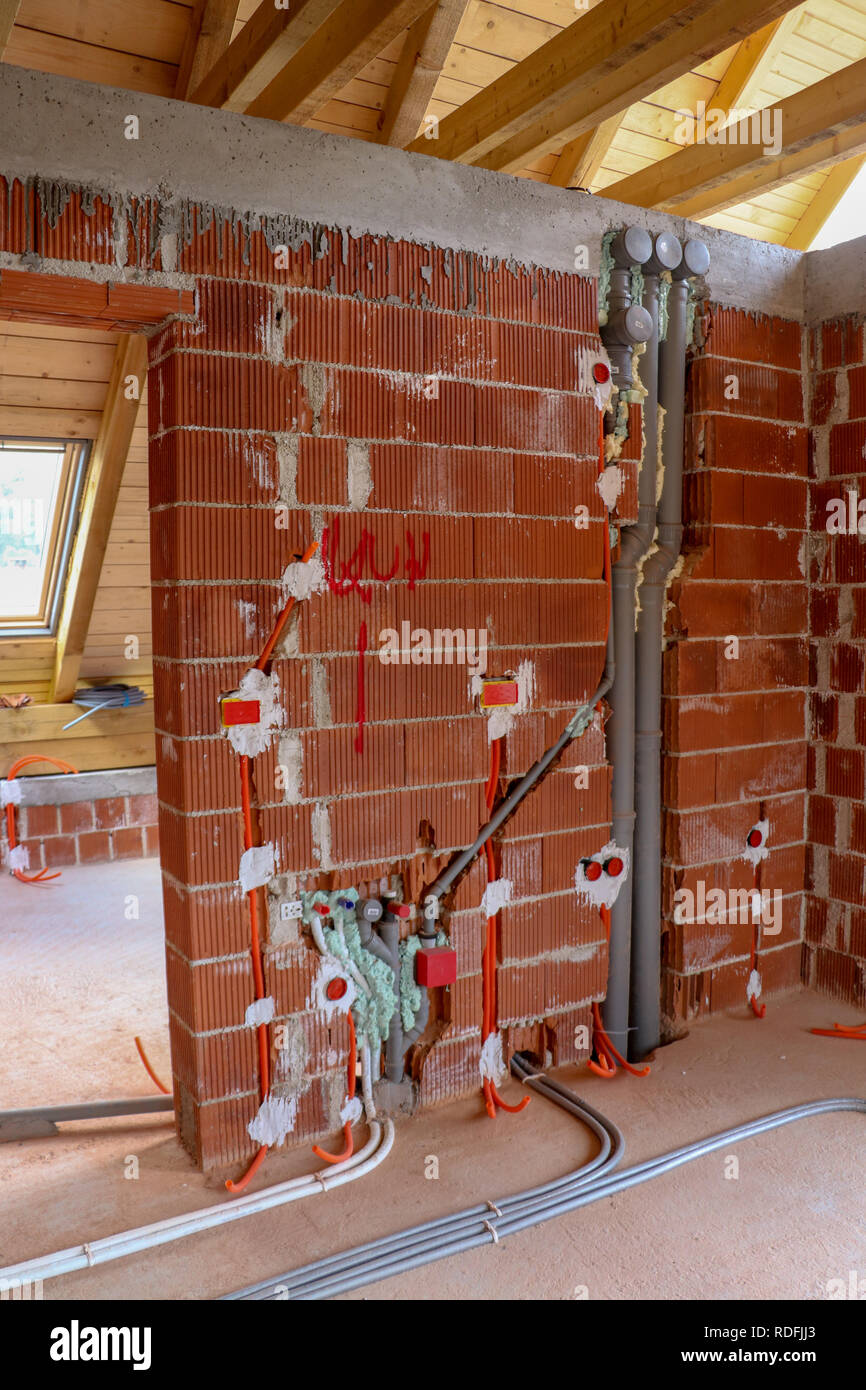 water and electrical installations in house Stock Photo