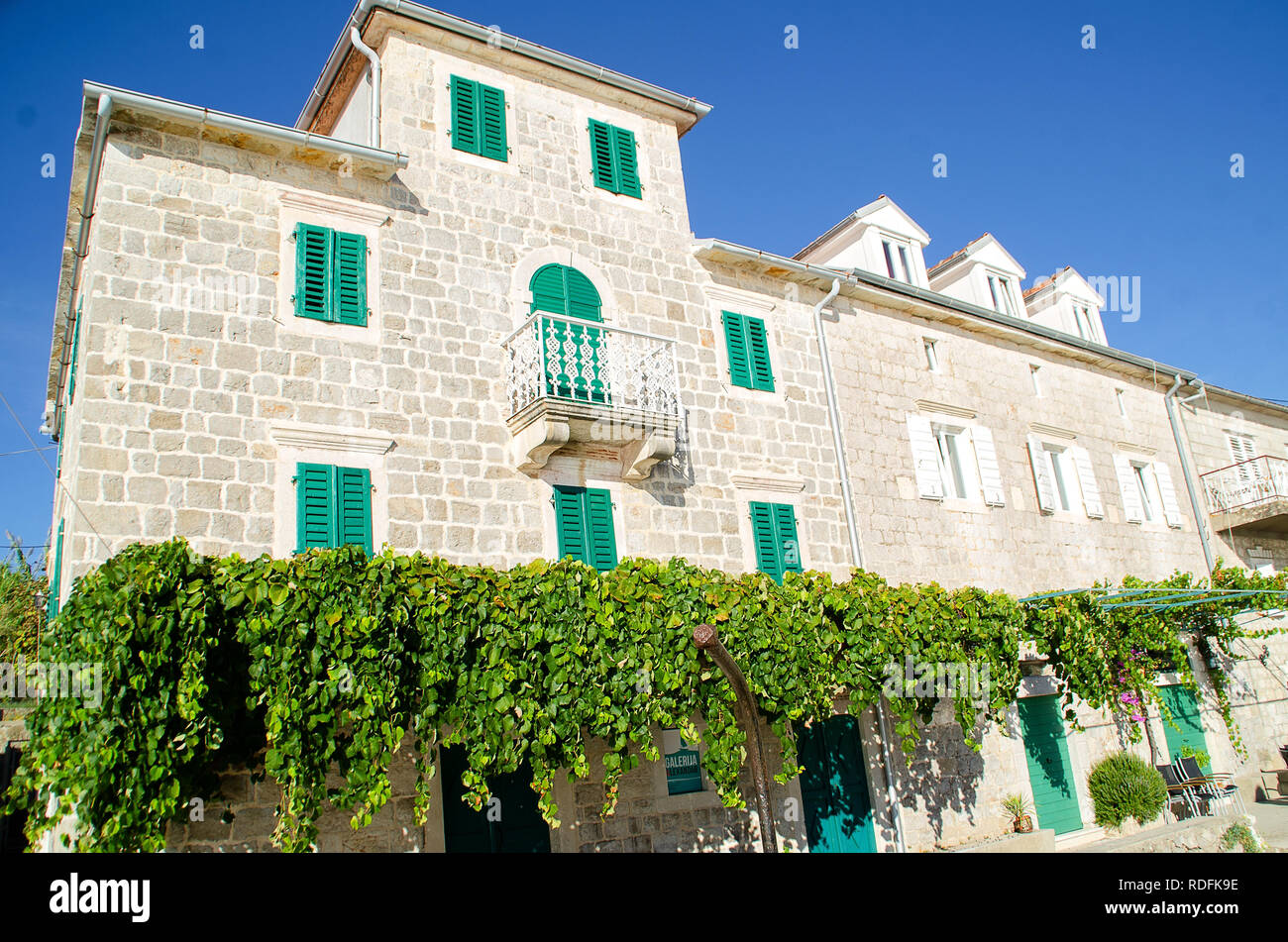 Traditional stone house in Rose village, Bay of Kotor, Boka Kotorska, Montenegro Stock Photo