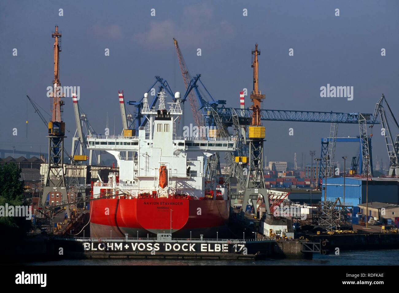 Blohm and Voss shipyard, docks in the port of Hamburg Stock Photo