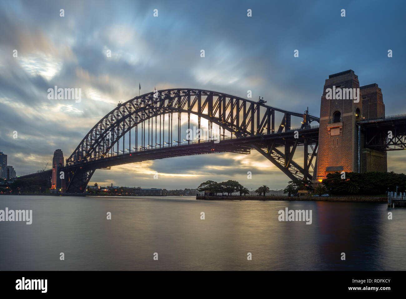 sydney harbour bridge at dusk in sydney, australia Stock Photo
