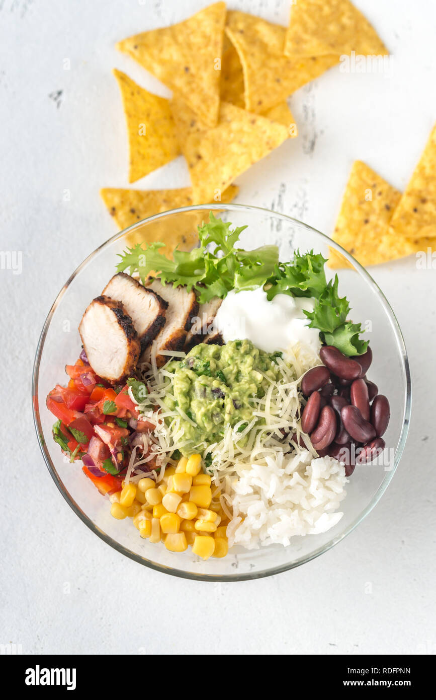 Burrito bowl with tortilla chips Stock Photo Alamy