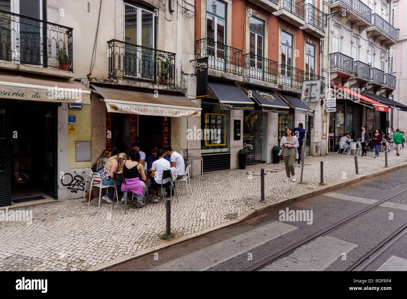 Shops and restaurants in Bairro Alto, Lisbon, Portugal Stock Photo