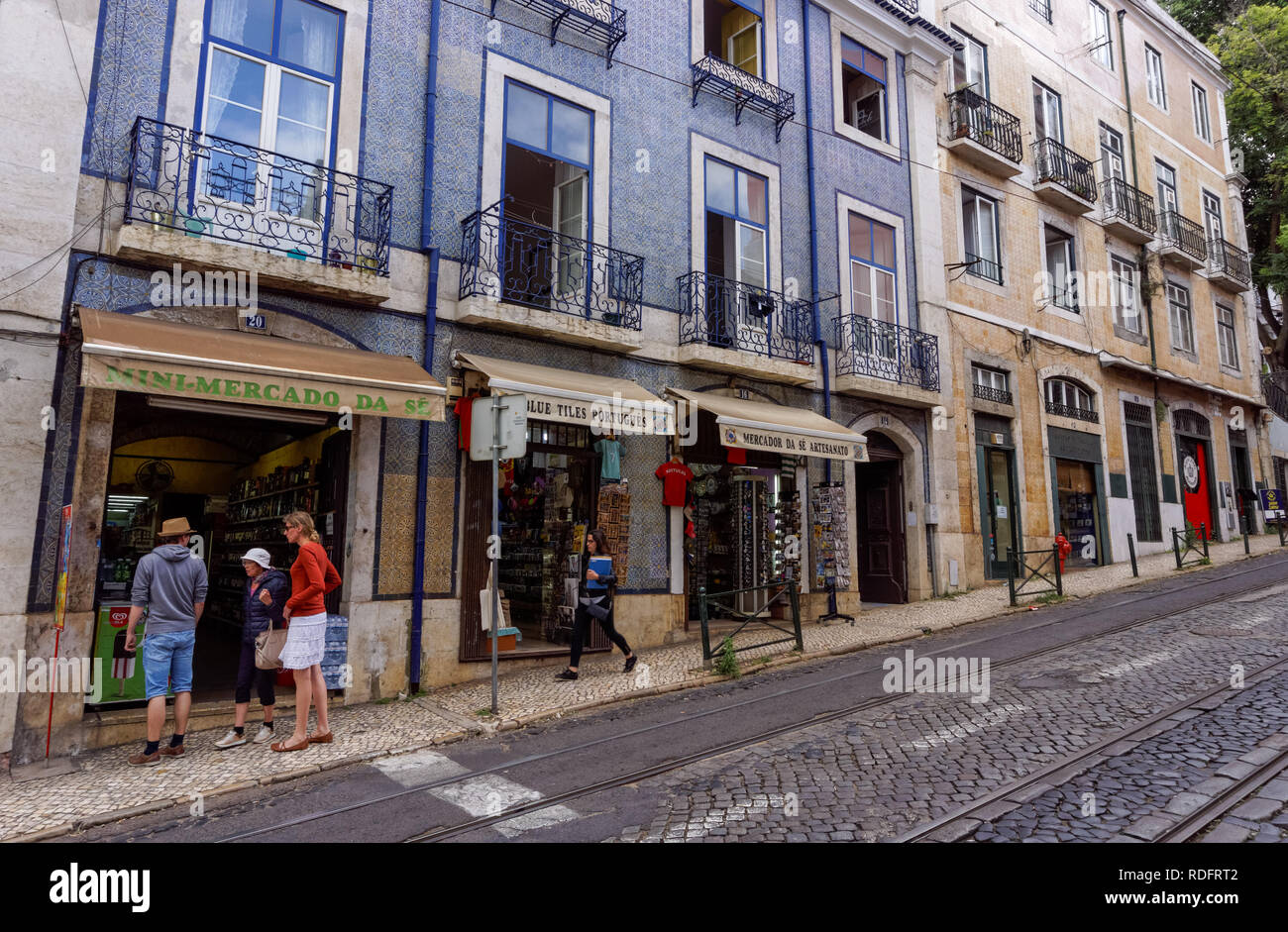 Buildings typical of the Pombaline style in Alfama district in Lisbon, Portugal Stock Photo