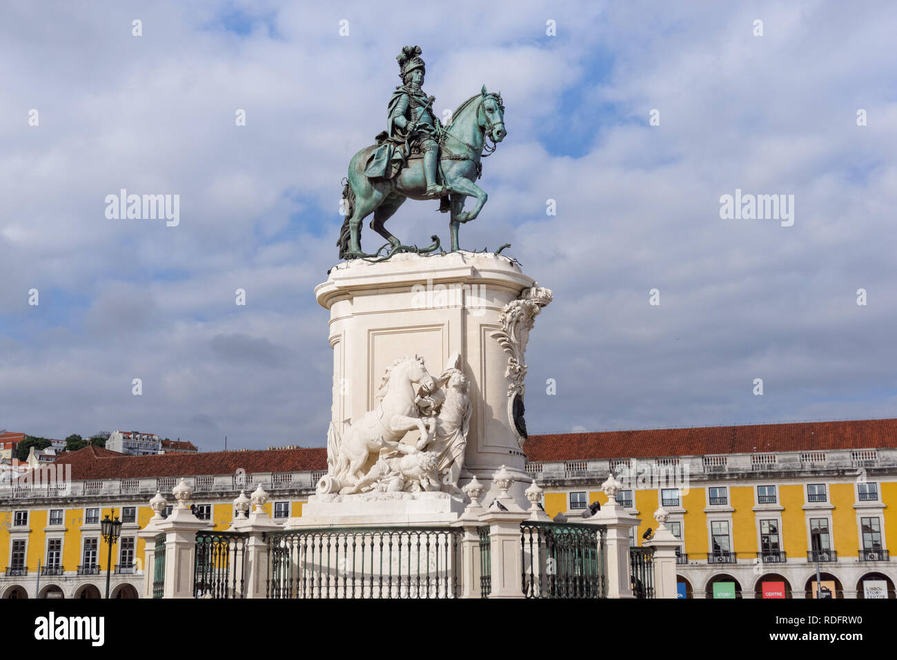 Equestrian statue of of King José I at Praça do Comércio in Lisbon, Portugal Stock Photo