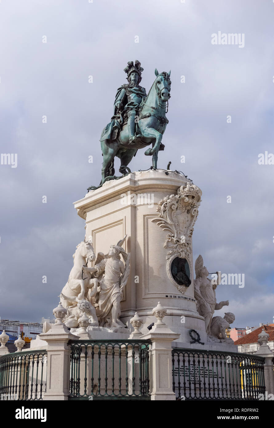 Equestrian statue of of King José I at Praça do Comércio in Lisbon, Portugal Stock Photo