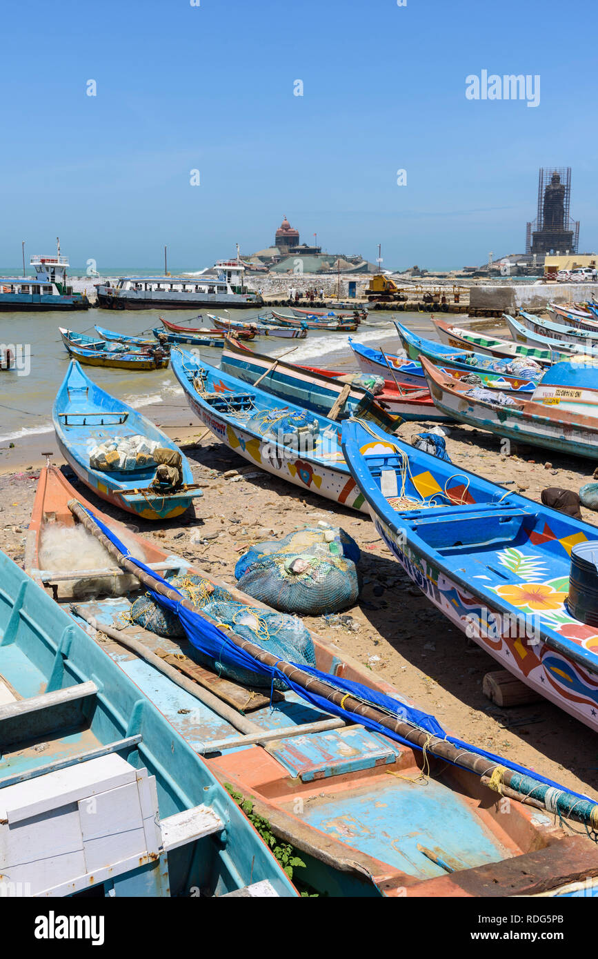 Fishing boats at Kanyakumari (Cape Comorin), Tamil Nadu, India Stock