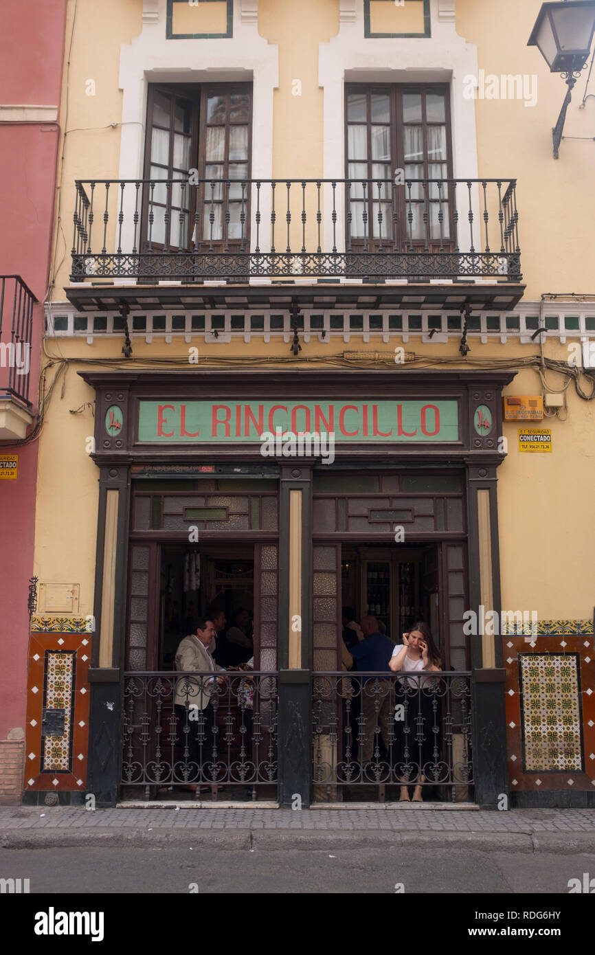 Exterior view of El Rinconcillo bar, Gerona Street, Seville, Spain