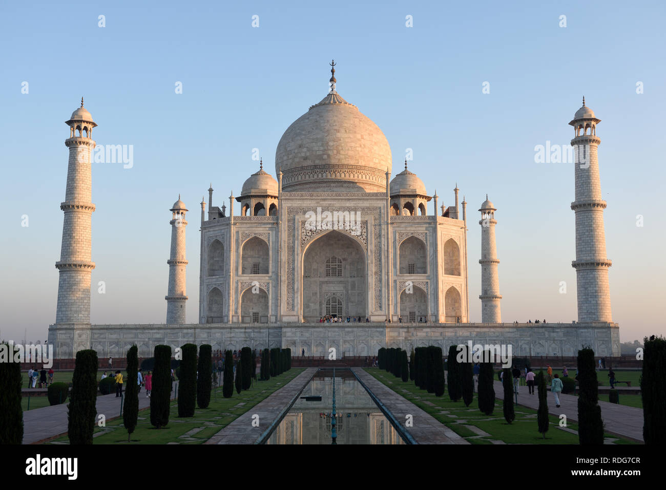Early morning light on the white marble tiles of the Taj Mahal, Agra, India. Stock Photo