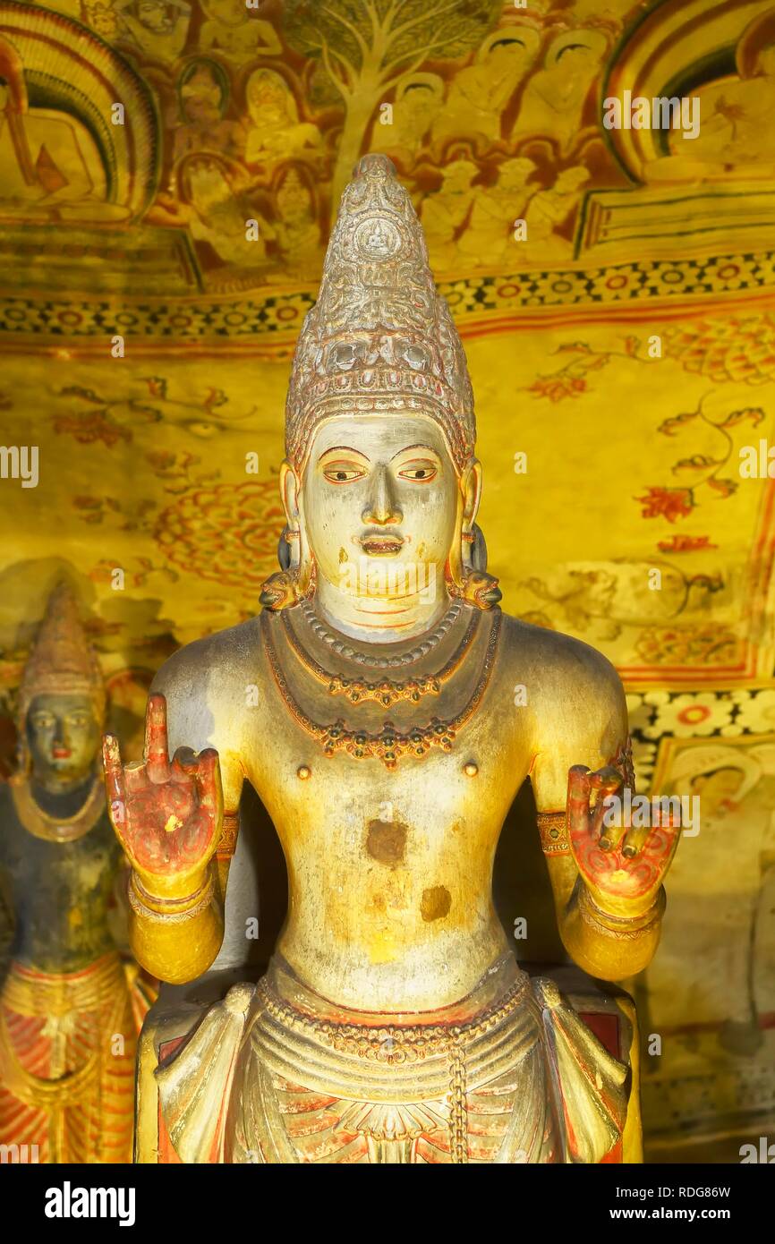 Buddhist statue, Cave of the Divine King, UNESCO World Heritage Site, Dambulla, Sri Lanka Stock Photo