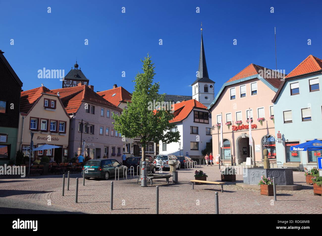 Downtown, Bischofsheim an der Rhoen, Rhoen-Grabfeld district, Lower Franconia, Bavaria, Stock Photo